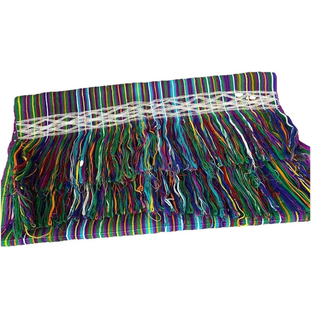 Vintage Guatemalan colorful Fringe Table Runner / Tapestry Indigenous Textile